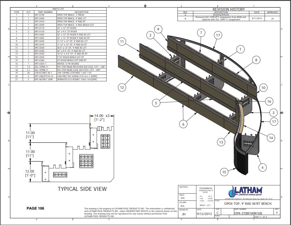 9' Radius Polymer Step w/ Right Bench